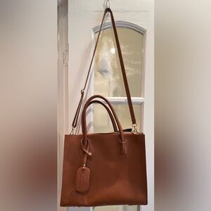 Elegant Brown Leather Satchel, NWT